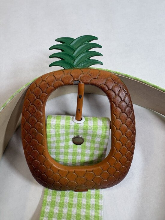 La Veste Gingham Pineapple Belt in Green/White main image 5